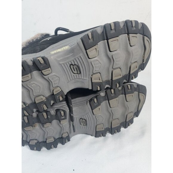 SKECHERS Winter Snow Boot Women 7.5 Brown Leather Faux Fur Lined Lace Up - Picture 6 of 16